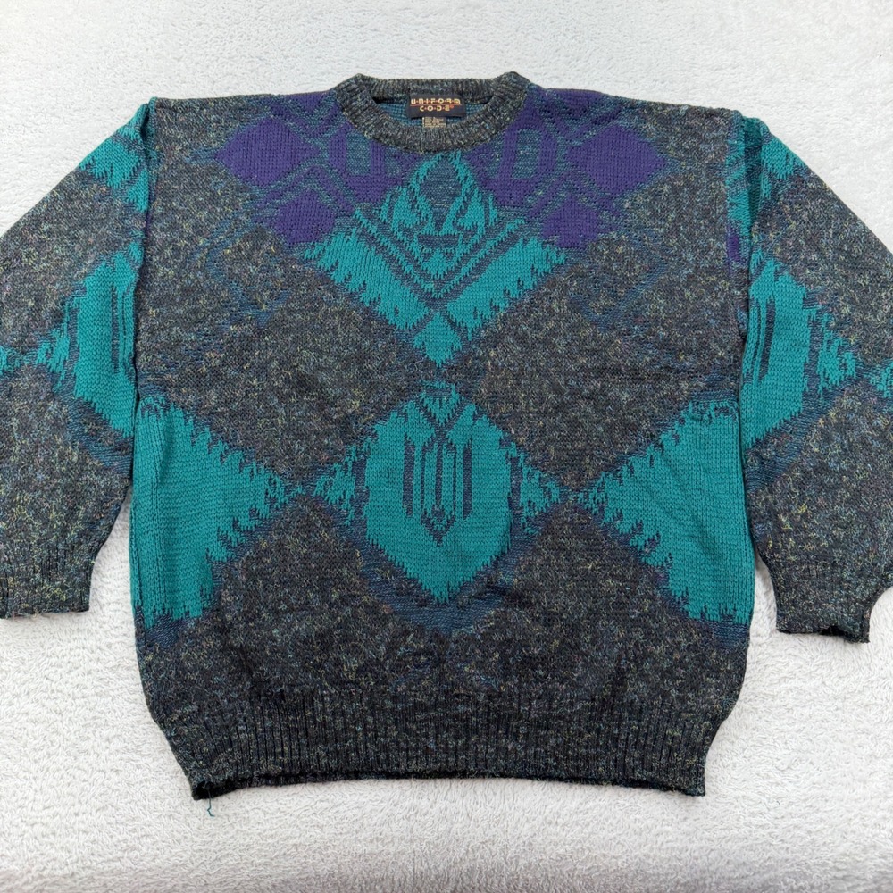 90s Uniform Code Mens Vintage‎ Abstract Geometric Knit Sweater L